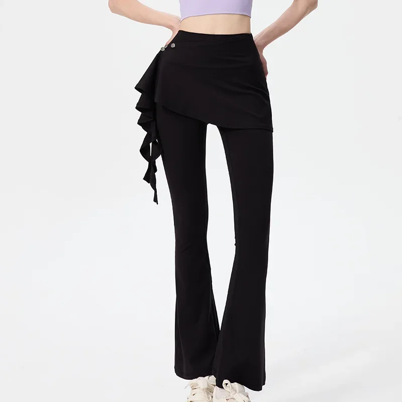 High Waist Yoga Pants with Skirt Covering Dance Pilates Fitness Trousers Spring Fashionable Crotch Curtain Two-Piece Set