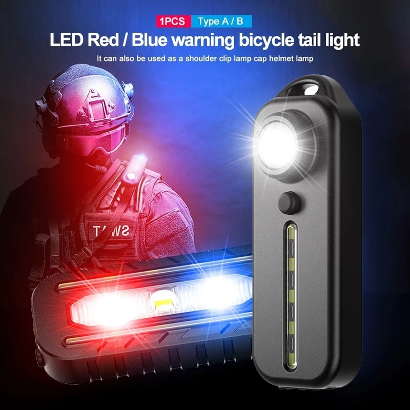 LED Red Blue Shoulder Police Light with Clip USB Charging Flashing