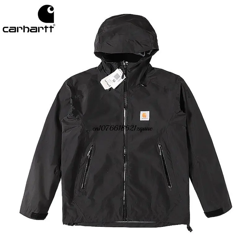 CARHARTT 방수 압축 접착제 하드 쉘 충전 코트, 느슨한 방풍 후드, 남녀 커플 야외 스포츠