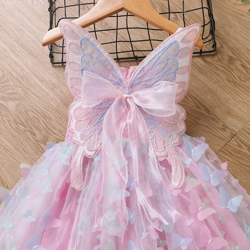 Baby Girls Butterfly Wings Fairy Gauze Princess Dress Lovely Kids Summer Sleeveless Tulle Dress Child Birthday Party Gown girls dress princess costume children dance suit