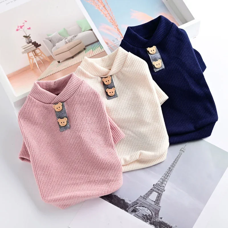 High Collar Elastic Bottoming Shirt Pet Dog Striped Cotton Warm Sweater For Dogs Cats Pullover
