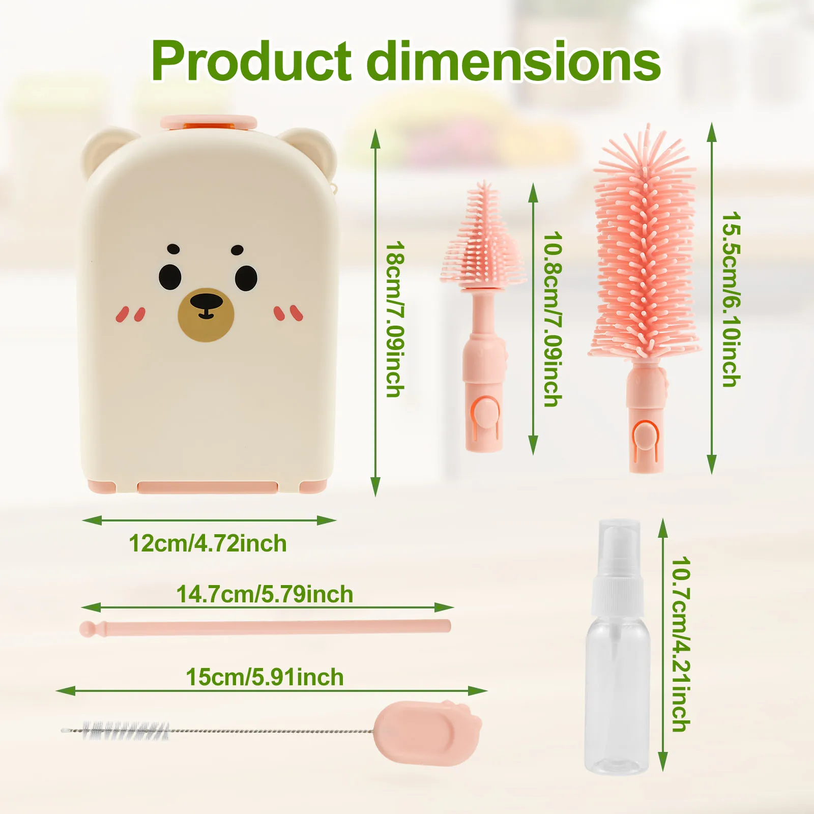 Bottle Brush Set Portable Baby Bottle Cleaner Kit Drying Rack with Silicone Nipple Brush Bottle Cleaning Tool for Home and Trave