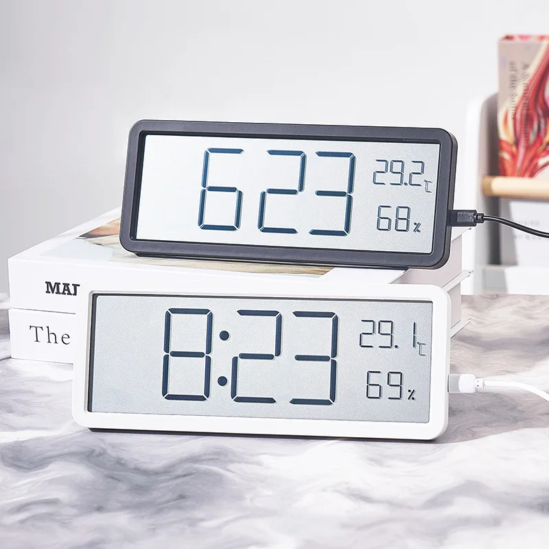 LCD Screen Digital Wall Clock Time Temperature Humidity Time Display Electronic Desktop Battery Powered
