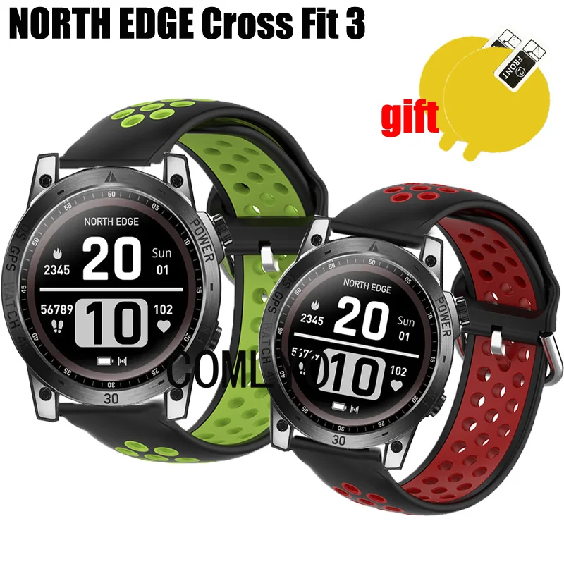 NORTH EDGE 크로스핏 밴드, 3 스마트 워치 스트랩, 실리콘 통기성 스포츠 벨트, 남녀공용 스크린 보호대 필름