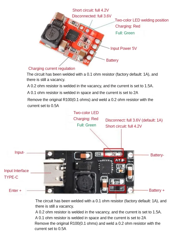 TP5000 2A 4,2V Lithium-Akku-Ladeplatine Typ-C USB-C Lademodul Li-Ionen-Leistungsregler für 18650 DIY – Detail 1