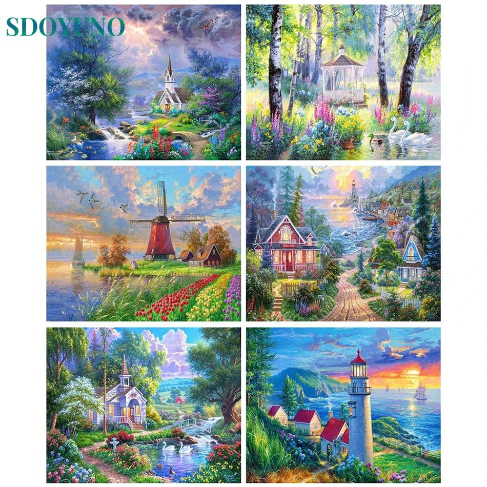 

SDOYUNO Paint By Numbers Wonderland Landscape Wall Art Unique Gift Home Decor Hand Painted Coloring Scenery For Living Room