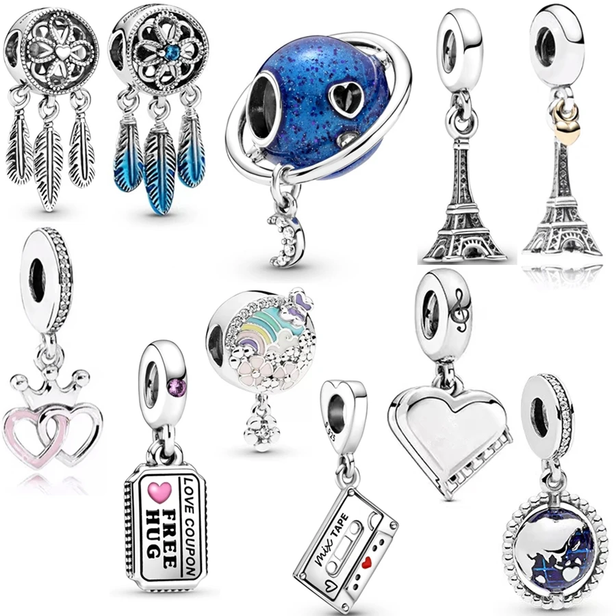 

NEW 925 Sterling Silver Spiritual Dreamcatcher Paris Eiffel Tower Charm Bead Fit Original Pandora Bracelet Women Jewelry Gift