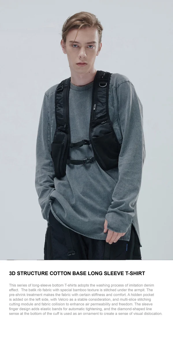 Reindee Lusion 21aw  Split hem base longsleeve shirt dyed cotton secured pocket techwear ninjawear