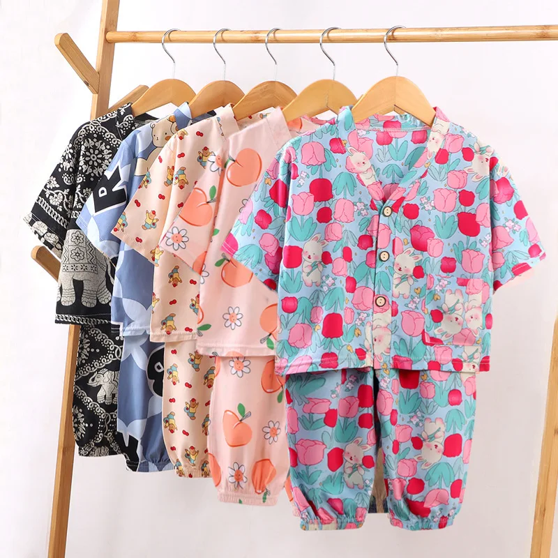 

Summer Girls Clothing Sets Print Style Pajamas for Kids Air Conditioning Sleepwear for Boys 2024 Baby Umderwear Clothes