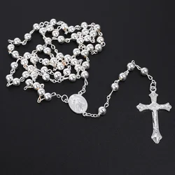 Elegant Gold Rosary Necklace with Crucifix Pendant (Silver)
