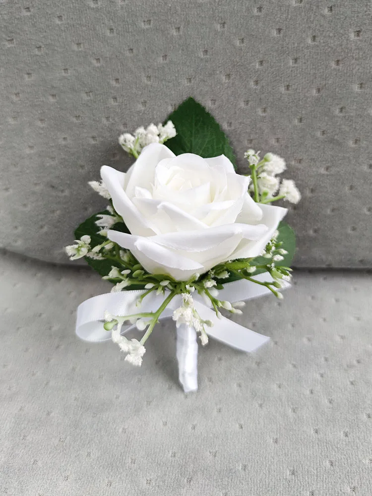 Wedding Bouquets Bride Bouquet White Silk Roses Artificial Flowers Babysbreath Boutonniere Mariage Bridal Bridesmaids Corsage Wedding Accessories