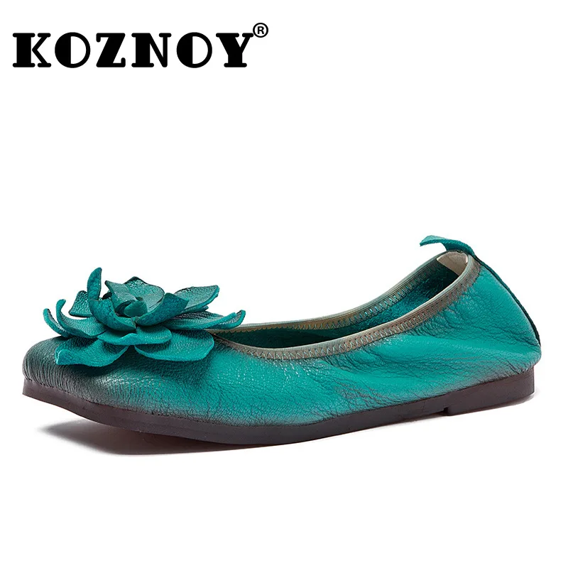 

Koznoy 1.3cm Ethnic Natural Genuine Leather Women Comfy Loafer Well Fitting Leisure Soft Soled Flats Oxford Luxury Flower Shoes