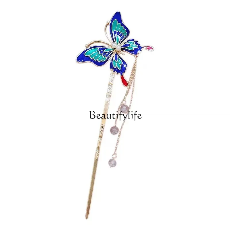 

Painted Butterfly Hairpin Pearl Tassel Elegant Hairpin Back Head Coiled Hair Hair Clasp Ornament