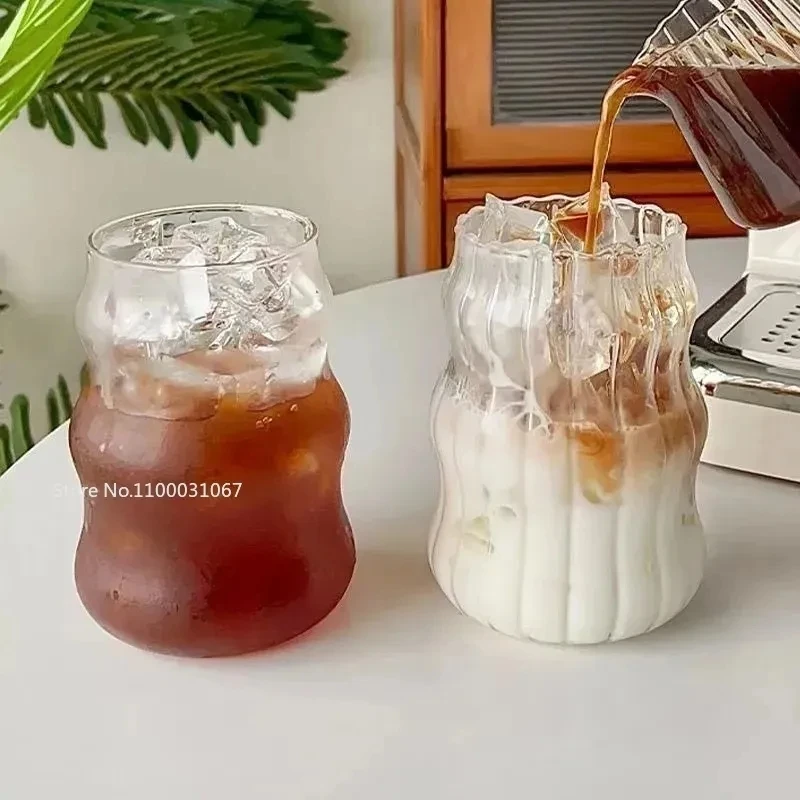 Glass Cup Transparent Ribbed Latte Coffee Cup Cocktail Glasses Vertical Grain Phnom Penh Water Cup Juice Coffee Whiskey Cups