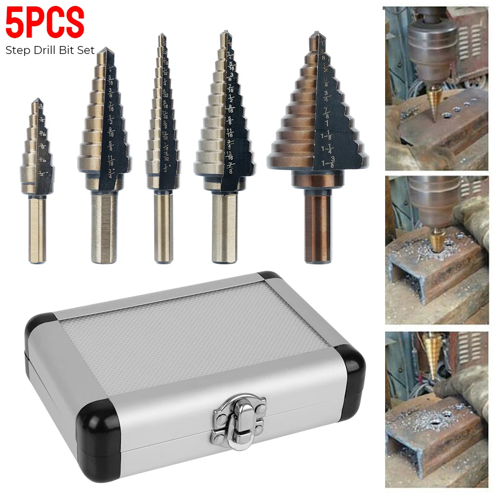 

Ступенчатое Коническое сверло для металла и дерева, набор из быстрорежущей стали и кобальта для разных отверстий, 5 шт., инструменты для сверления
