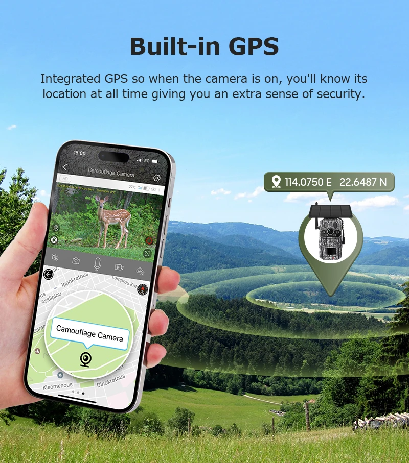 2K Outdoor 4G Solar Cellular Trail Camera Hunting Trail Camera 3-PIRs Motion Act