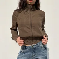Vintage Cropped Jackets for Women Harajuku Casual Slim Fit Zipper Coat Y2K Streetwear Long Sleeve Outerwear Autumn - Image 2