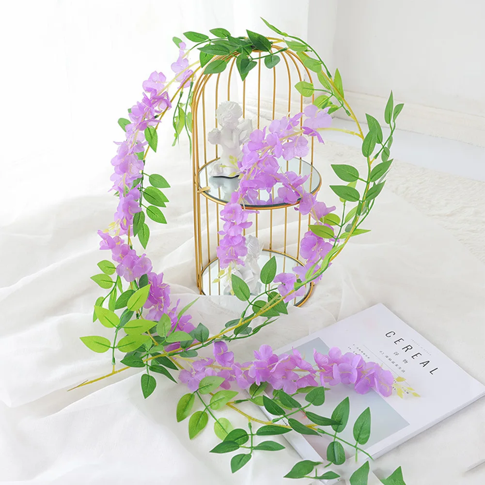 Wisteria Artificial Flower Vine Ivy Leaf Garland Silk Flowers Rattan String Vine Wedding Arch Flower Home Garden Decoration