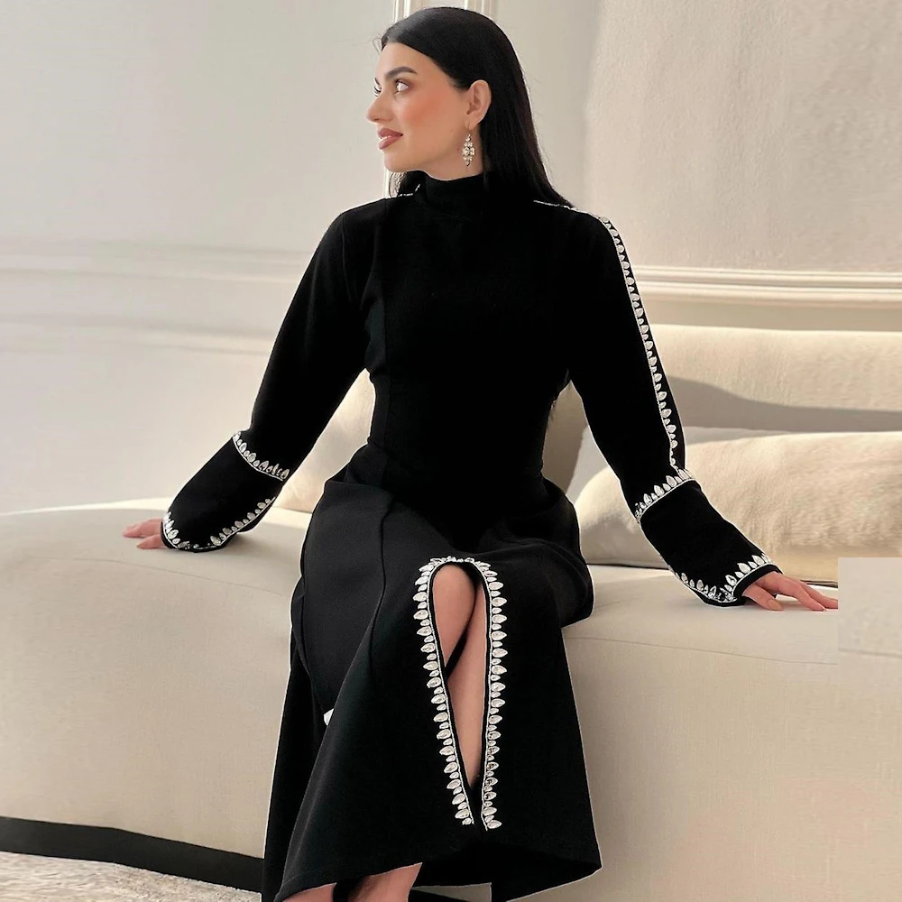

ROSELLA Black High Neck Evening Dresses Rhinestone Ankle Length A Line Formal Occasions Dress New 2023 Saudi Arabia