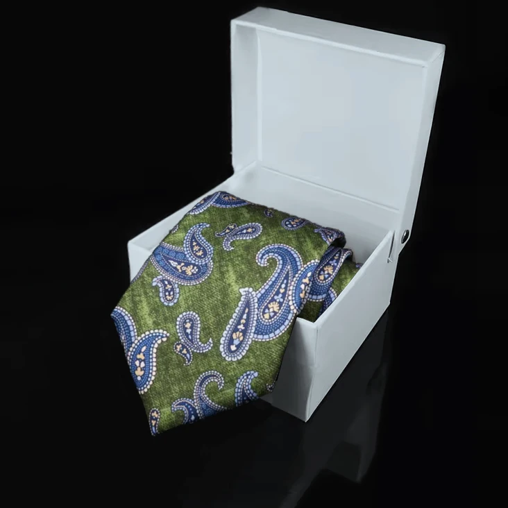 Neue modische Herren-Krawatten mit Box, blaue Krawatte, grüne, orangefarbene Krawatten für Herren, Paisley-Blumenmuster, passend für Hochzeit, Arbeitsplatz, Anzug, Hemd