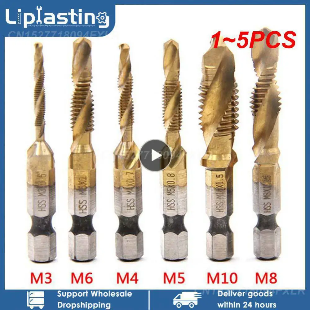 

1~5PCS 1/Titanium Plated Hex Shank HSS Screw Thread Metric Tap Drill Bits 3 In 1 Compound Bit M3 M4 M5 M6 M8 M10 Hand Tools