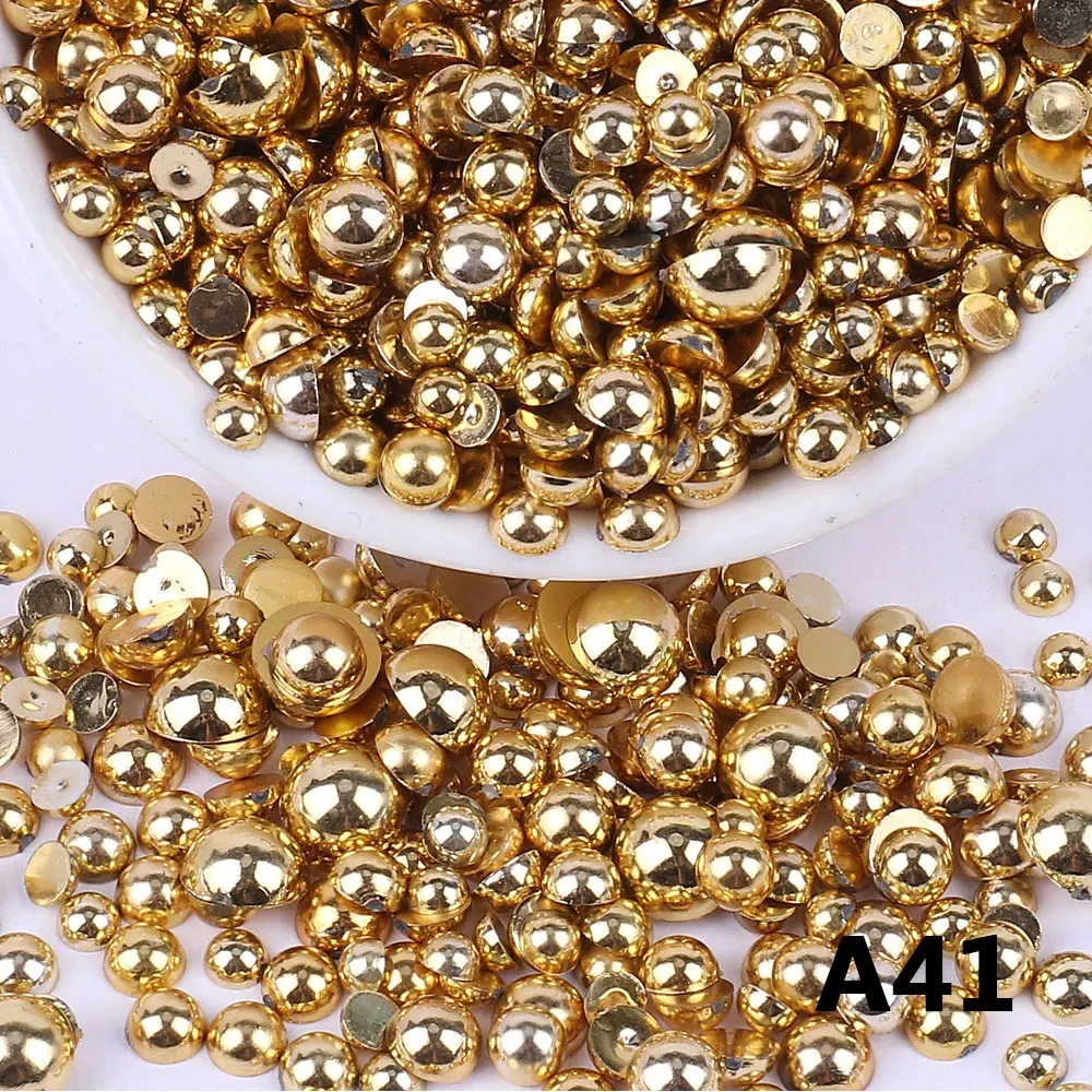 Zufällige Mischung 3–8 mm AB-Farbe, halbrunde ABS-Perlen, Imitationsperle, flache Rückseite, Perlen für DIY-Nageldekoration, Schmuckherstellung – Detail 5