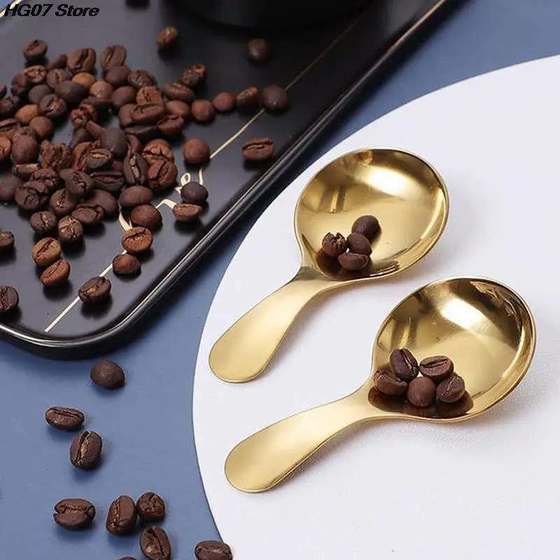 Stainless steel spoon Stainless steel spoon set 1PC cute stainless steel spoon short handle gold ice cream tea coffee spoon kids kitchen condiment spice scoop