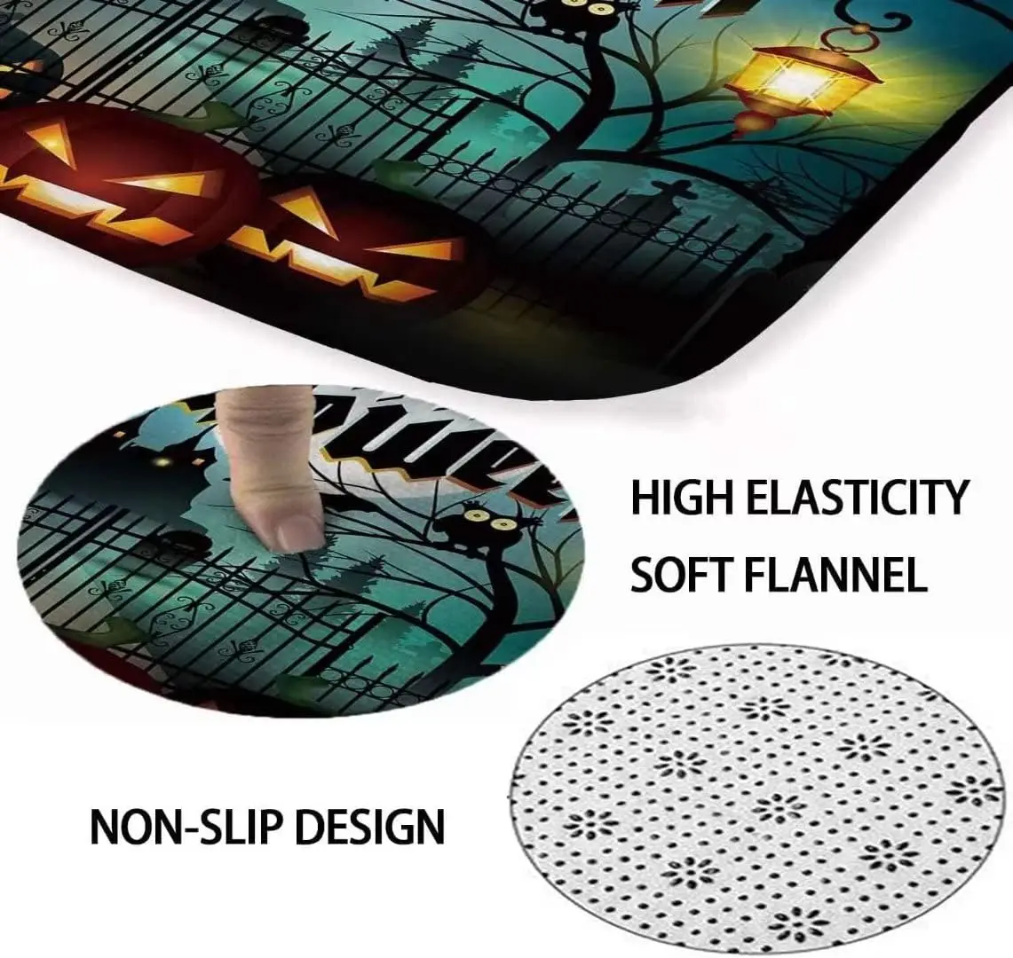 Halloween Castle Pumpkin Waterproof Shower Curtain with Non-Slip Rug Toilet Cover Cover and Bath Mat Bathroom Shower Decoration