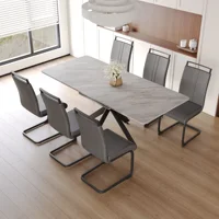 62.4" extendable 78.15" dining Table Set for 6-8 Person for Dining Room,C-shaped Tube Soft padded armless dining chair 1
