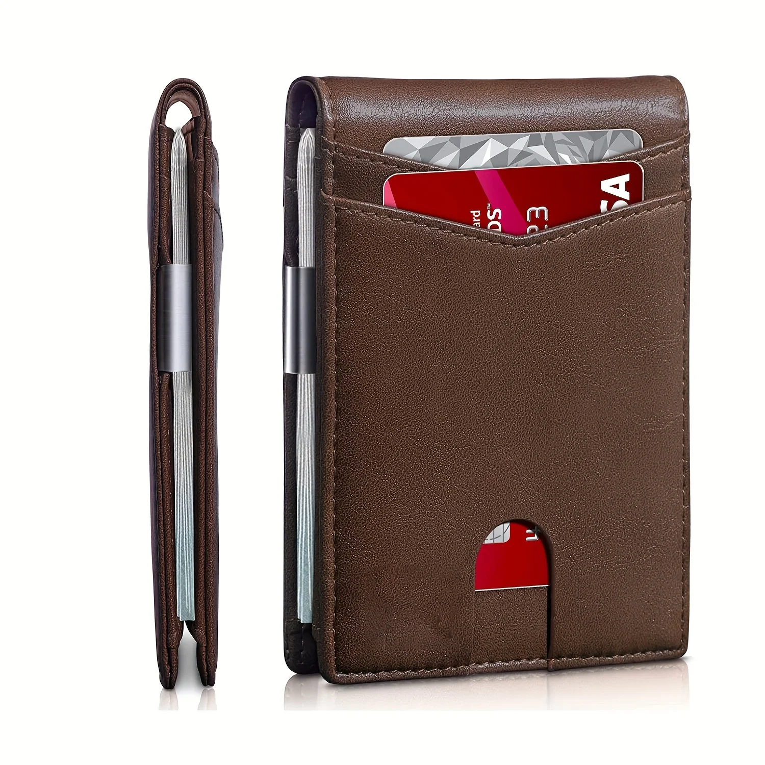 1pc Premium PU Leather Mens Slim Wallet - Stylish RFID Blocking Bifold with Money Clip - Secure Credit Card Holder for Ultimate 6