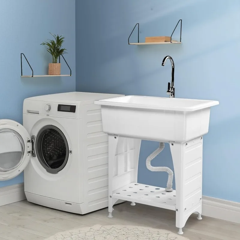 Spacious White Utility Sink Laundry Tub for Laundry Room, Garage Washing Station, Slop Sink, Freestanding Sink White 3