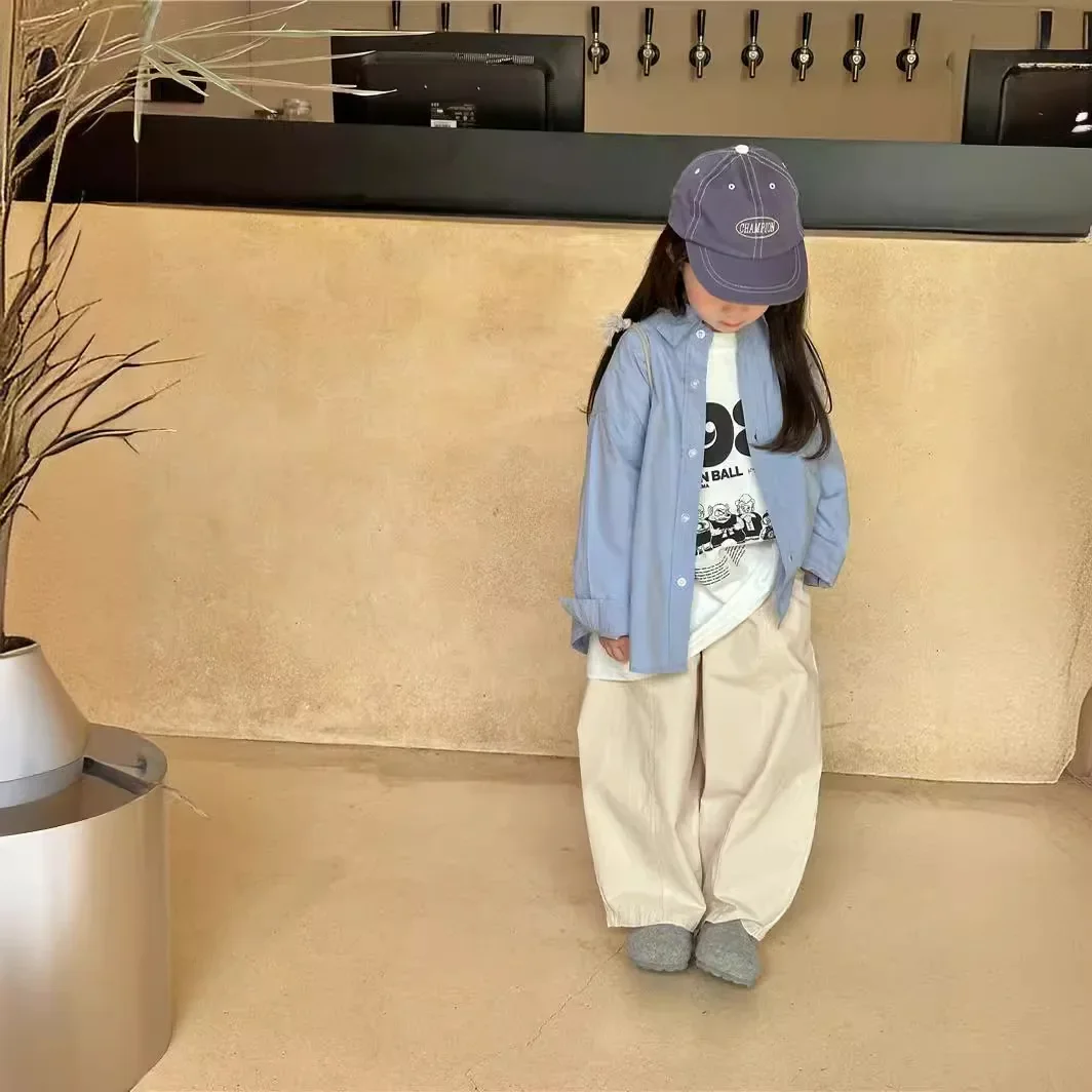 New Hot Sale Of The Season Autumn Squirrel Brand Children's Pure Color Collar Shirt Baby Washed Cotton Casual Shirt Boys Girls C