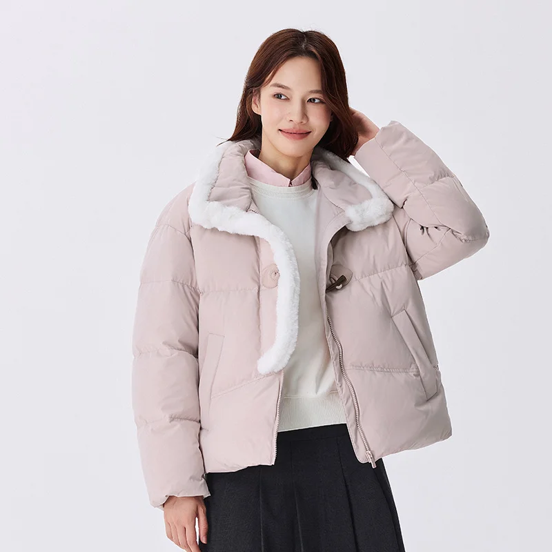 Down Jacket Women Waterproof Loose Gentle Winter New Literary Imitation Rabbit Fur Horn Button Windproof