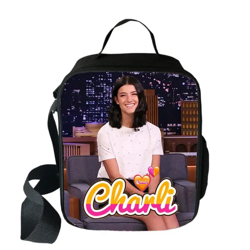 

Модные Молодежные теплоизолированные сумки через плечо с 3D принтом Charli amielio, сумки для льда, Ланчбокс, термоизоляционная сумка для еды