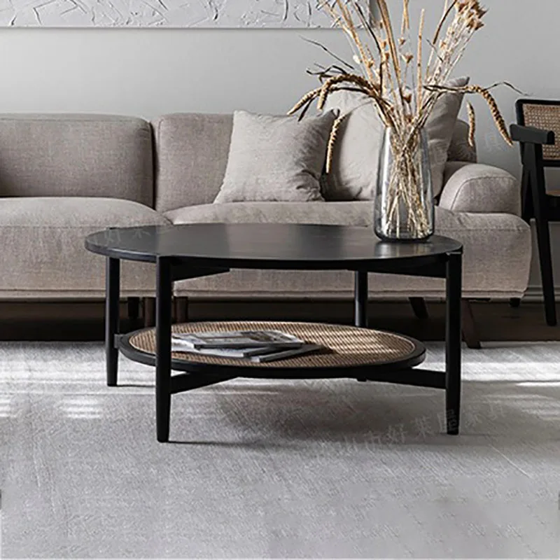 

Деревянный чайный столик для гостиной, журнальные столики, скандинавский диван, боковые столы, современный двухслойный круглый стол, дизайнерская мебель для отдыха