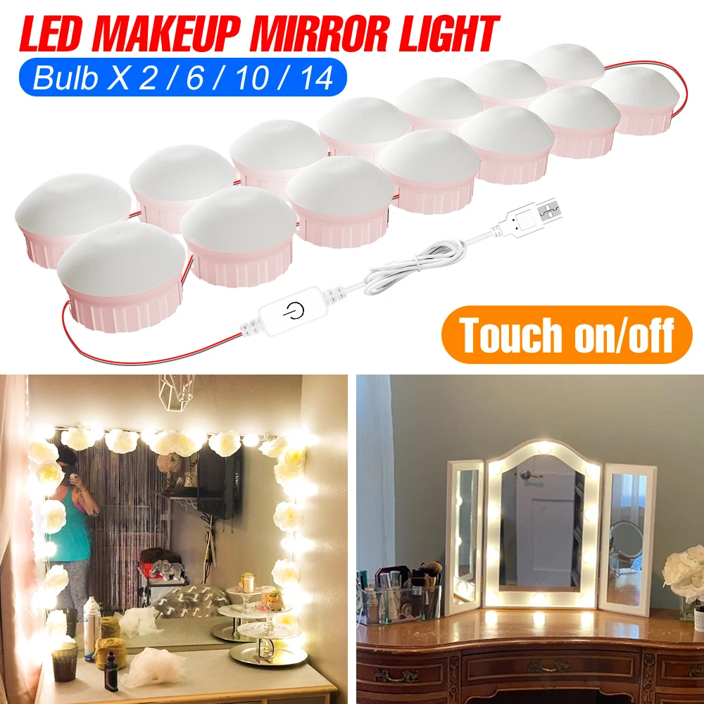 Kedelig duft slap af LED Makeup Mirror Wall Lamp USB Hollywood Vanity Light Bathroom Dressing  Table Lights For Room Dressers Dimmable LED Mirror Lamp _ - AliExpress  Mobile