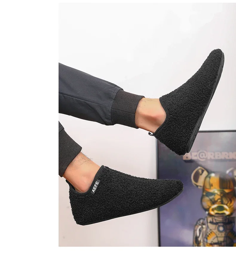 Sab0351fb9b8742b786b1479e2b20cc26y Warm Lightweight Cotton Slippers for Men Plush Winter Home Loafers
