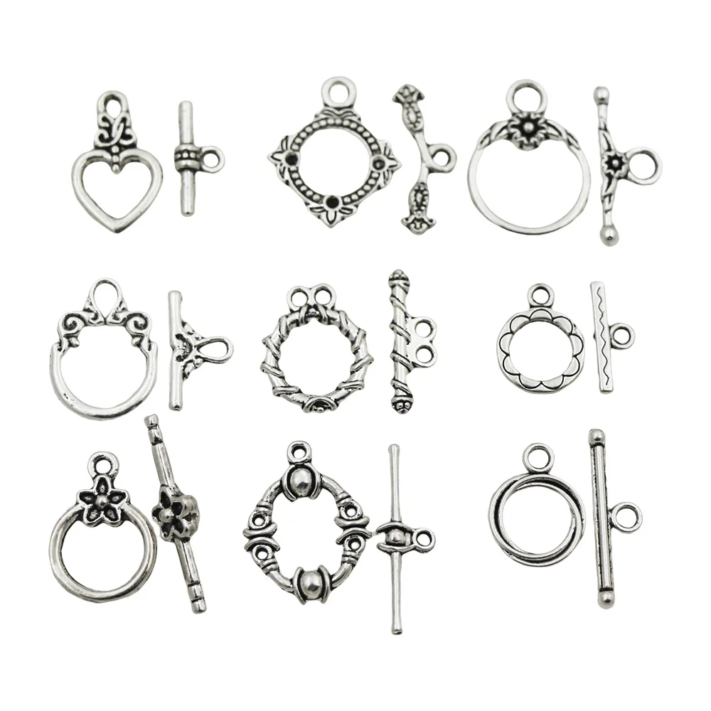 

Toggle Clasp Antique Silver Twist Ring Heart Round With Bar For Bracelet DIY Jewelry Findings 75Pcs