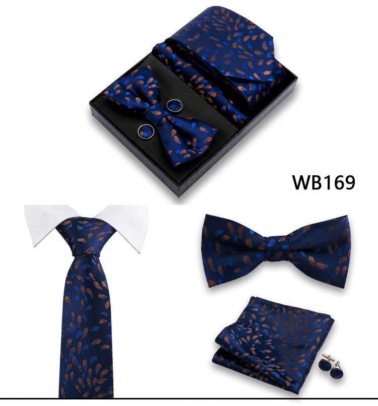 Herren-Krawatte in Geschenkbox, Fliege und Einstecktuch, Manschettenknöpfe-Set für Männer, Hochzeit, Business, formeller Anzug, individuelle Krawatte, Gravata-Geschenkset – Detail 9
