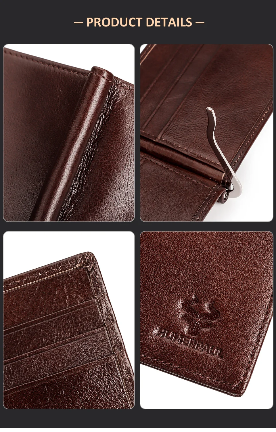 Schlanke Herren-Geldbörse aus echtem Leder mit Geldklammer, RFID-blockierendes Bifold-Kreditkartenetui, schmale Geldbörse mit Bargeldhalter – Detail 7