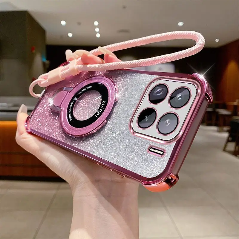 Cute Holder Hand Strap Soft TPU Shockproof Electroplating Phone Case