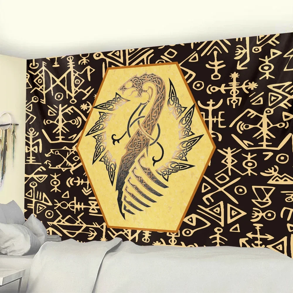 

Nordic Viking Mystery Symbol Home Decoration Art Large Size Tapestry Bohemian Decoration Yoga Mat Hippie Background Wall Sheets