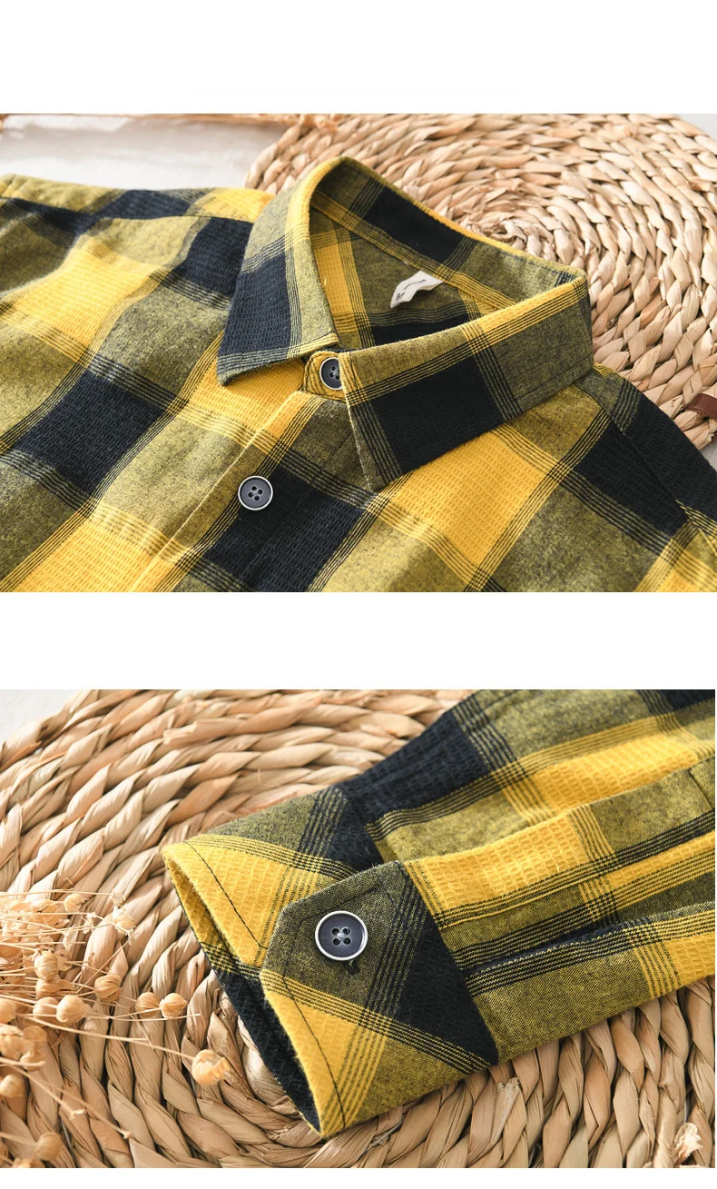 mens short sleeved shirts Men Plaid Shirt Long Sleeve Loose Lapel Pocket Casual Daily All-Match Classical Retro Fashion Breathable Comfortable Tops mens short sleeve button down