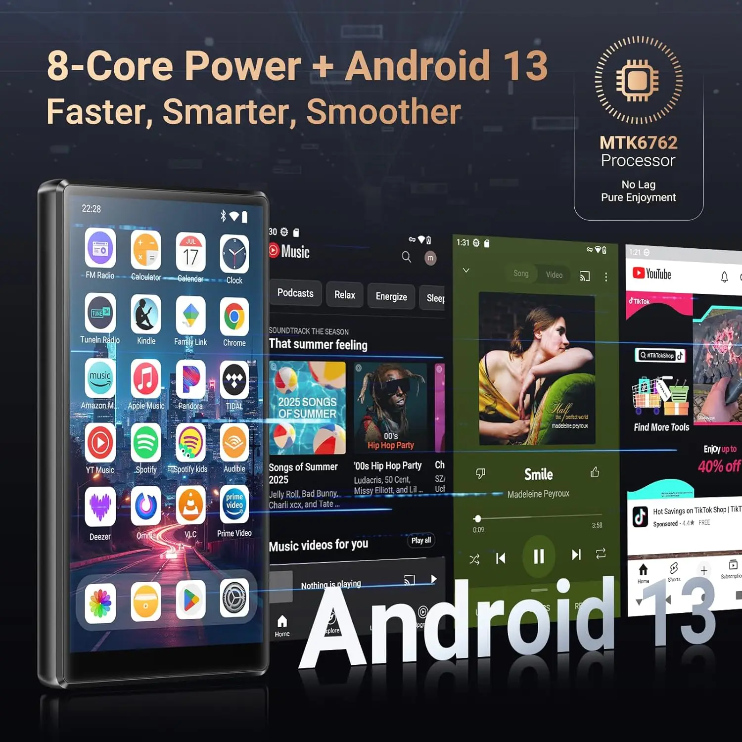 Android 13 MP3 Player with Bluetooth WiFi 5 Inch Touchscreen