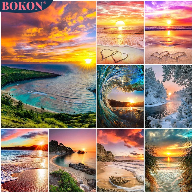 DIY 5D Diamond Painting Sunset Beach Diamond Embroidery Sea View Cross  Stitch Full Round/Square Drill