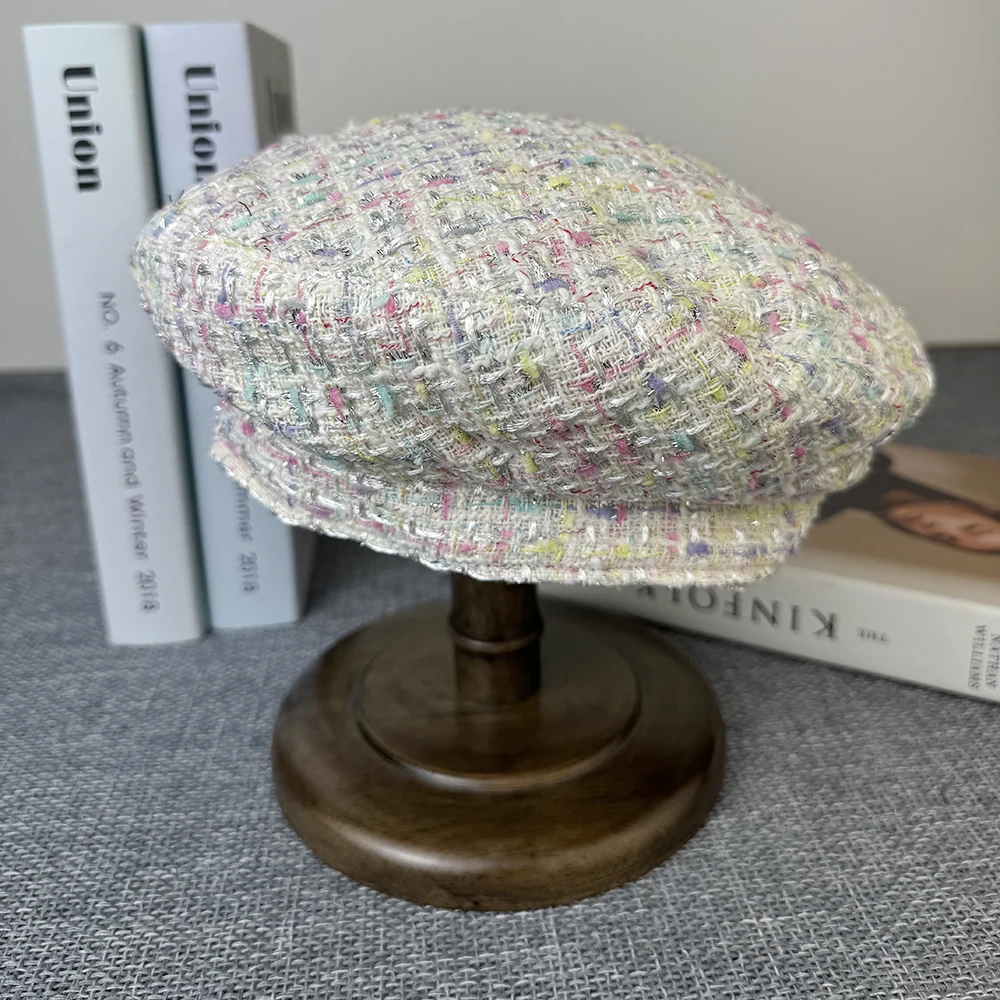 Children Beret Vintage Wool Berets Green Plaid Autumn Winter French Octagonal Peaked Hats Painter Hat Street Military Women Girl