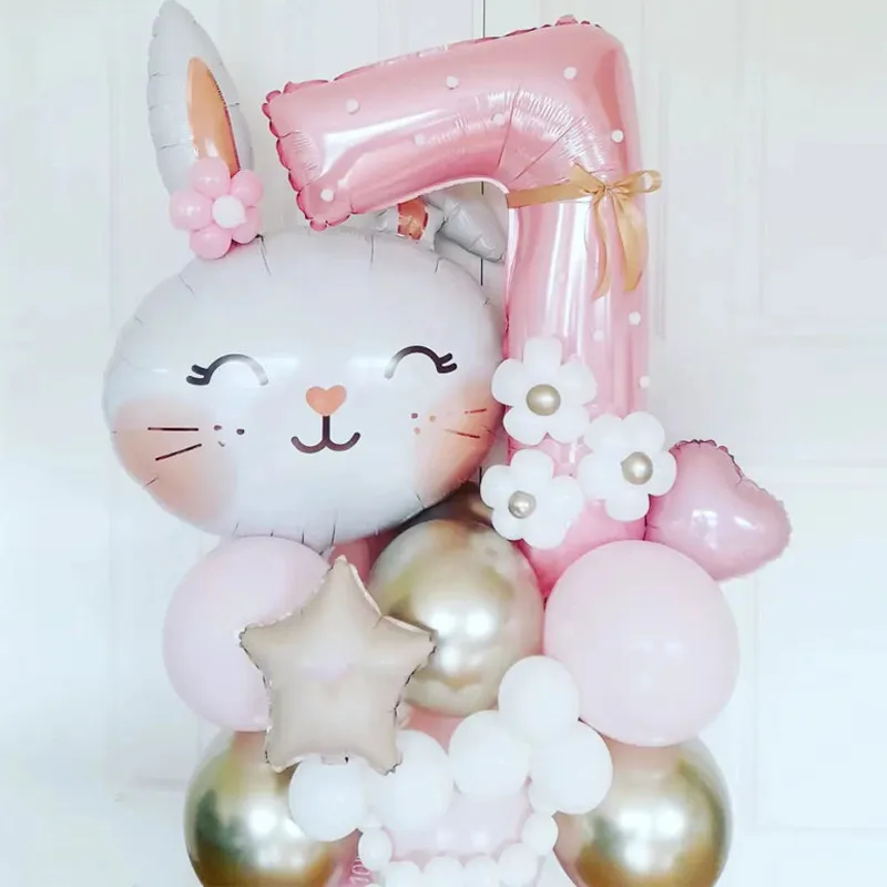 

27Pcs Easter Cartoon Rabbit Balloon 40inch Pink 0-9 Number Foil Balloons Set Girls Birthday Baby Shower Decoration Bunny Globos