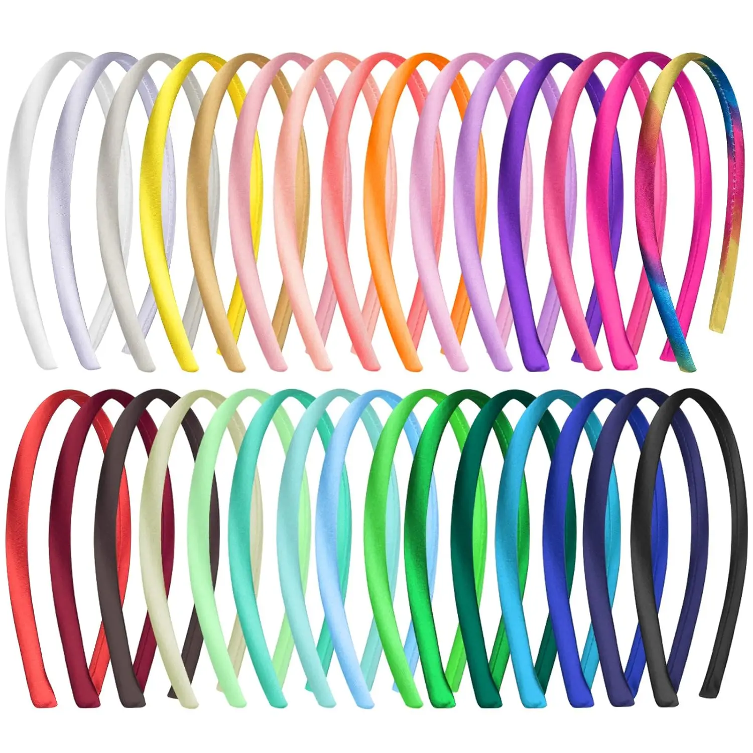 30 Stück Kunststoff-Satin-Stirnbänder, 1 cm, Kunststoff-Haarbänder für Damen, DIY, handgefertigtes Stirnband für Blumenbögen, Kinder, Kinder, Haarschmuck