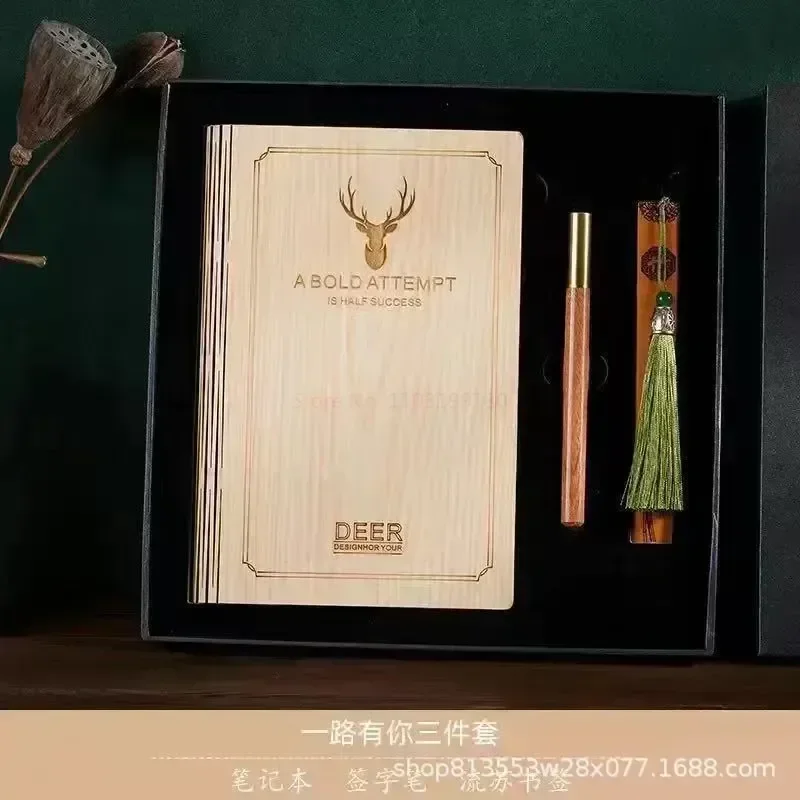 

Mahogany Notebook Business Set Cultural Gift Features Wooden Notepad Laser Logo
