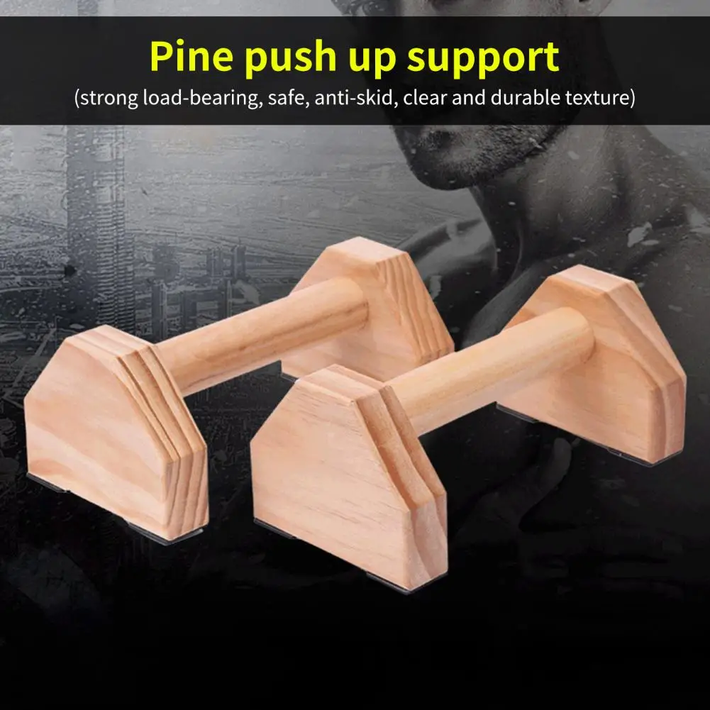 Push-up Bar Compact Parallettes Bar Pine Wood Clear Texture Great Impact Resistant Push Up Stands